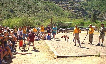 Janet And K9 Copper make the find and answer questions from 4-H campers   Back up and visual tracker  Mike Haddenham and Investigative Tracker Charlie Ekburg assisst in informing how to NOT get lost and what to do IF YOU DO GET LOST!  